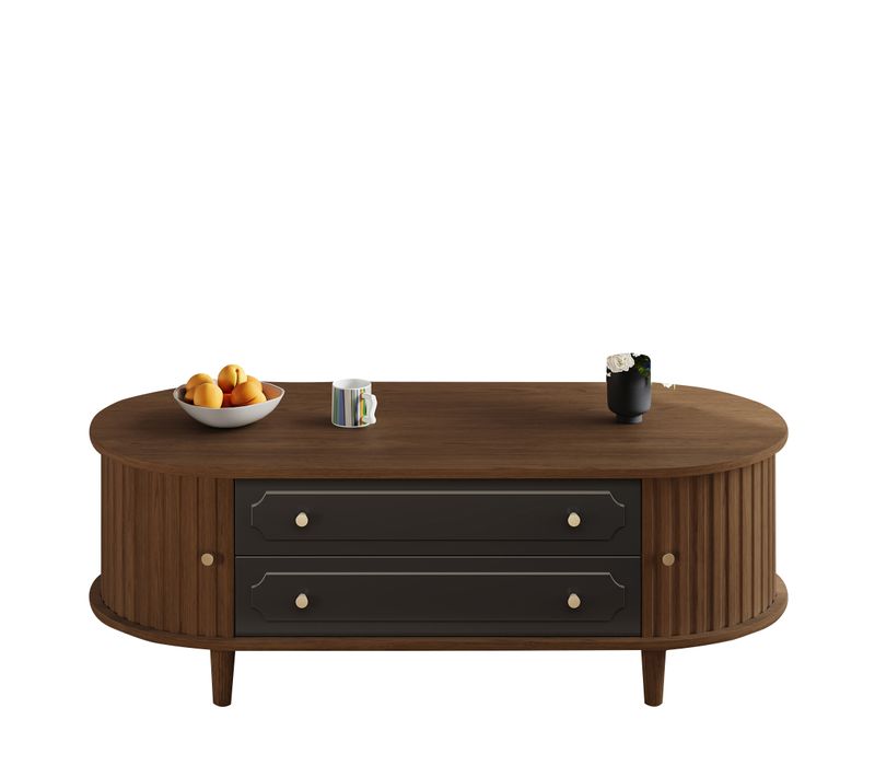 Table Basse Avec 2 Portes Coulissantes Et 2 Tiroirs Couleur Noyer