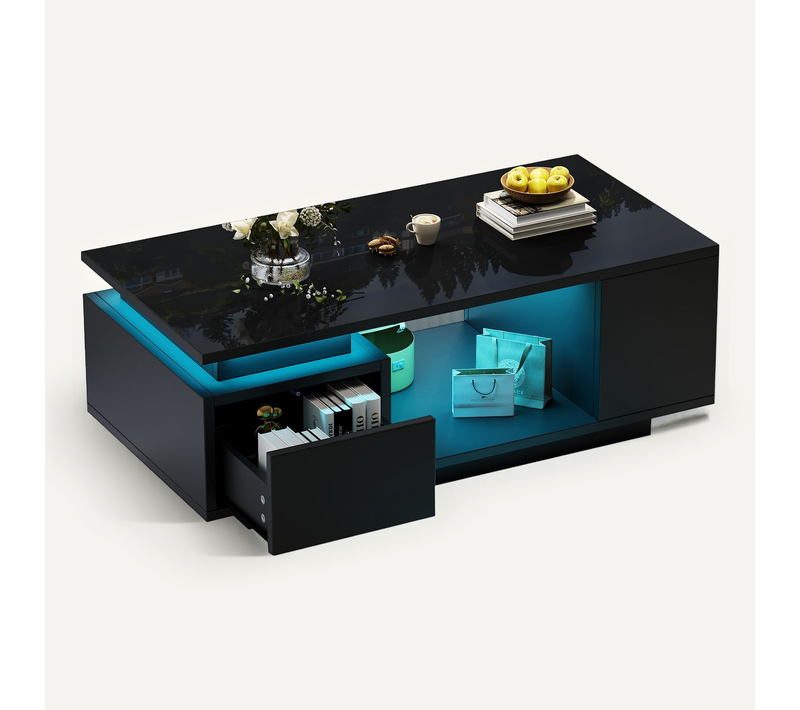 Table Basse Avec LED,, 1 Tiroir Et 5 Niches Noir