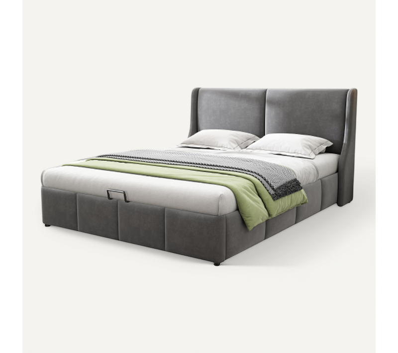 Lit Double 140x200 Cm-Lit Coffre avec Système de Levage-Idéal petits espaces-Silencieux-Gris