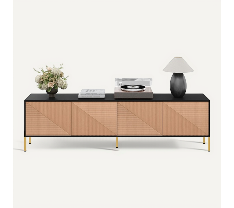 Meuble TV 179x35x53,5 Cm-avec 4 Portes-espace De Rangement-tv Bas-naturel