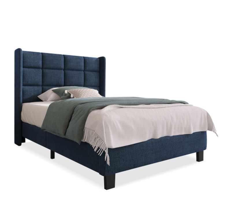 Lit Rembourré-lit Double 90x200cm-lit Enfant-lit Pour Ado-en Lin-bleu