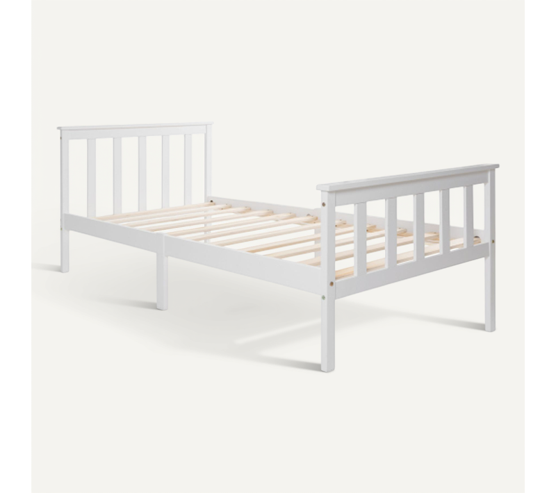 Lit Simple 90x200 Cm-avec Tête De Lit-lit Enfant En Bois Massif-lit Junior-en Pin Massif-blanc