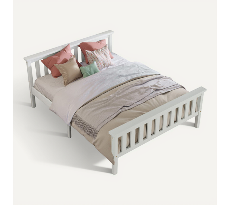 Lit Simple 140x200 Cm-avec Tête De Lit-lit Enfant En Bois Massif-lit Junior-en Pin Massif-blanc