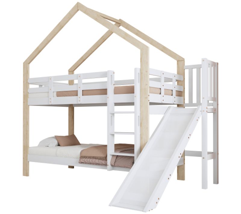 Lit Superposé 90x200 Cm-lit Enfant Avec Échelle-avec Barrière De Sécurité-en Bois Massif-naturel