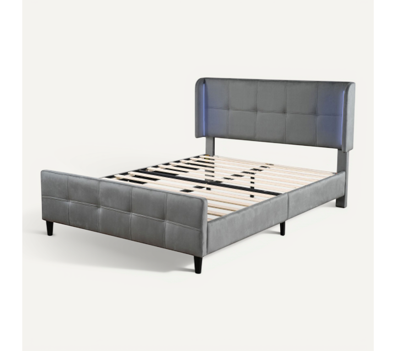 Lit Double 140x200 Cm-led-lit Adulte-tête De Lit Réglable-en Velours-gris