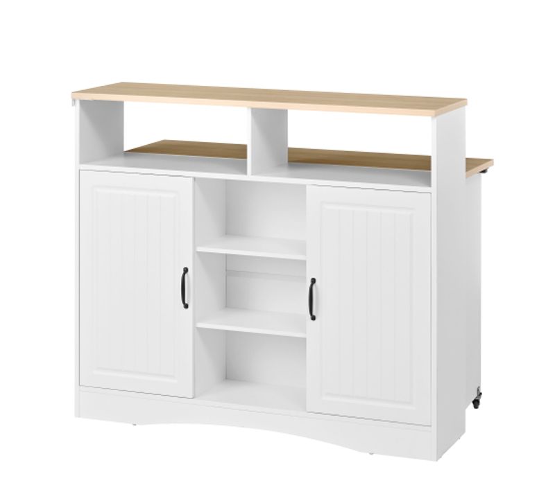 Îlot De Cuisine-coin Repas Extensible Avec Chaises-buffet Avec Grand Espace De Rangement-blanc