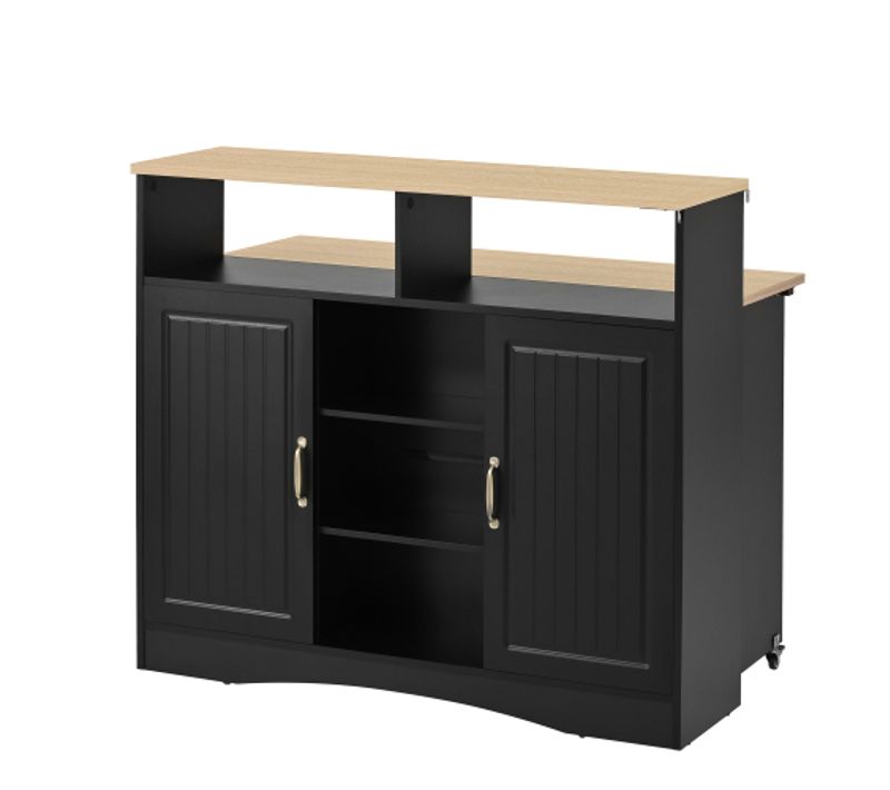 Îlot De Cuisine-coin Repas Extensible Avec Chaises-buffet Avec Grand Espace De Rangement-noir