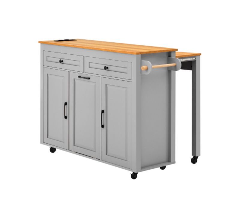 Îlot De Cuisine-table Extensible Avec Plan De Travail-idéal Pour La Salle à Manger-gris