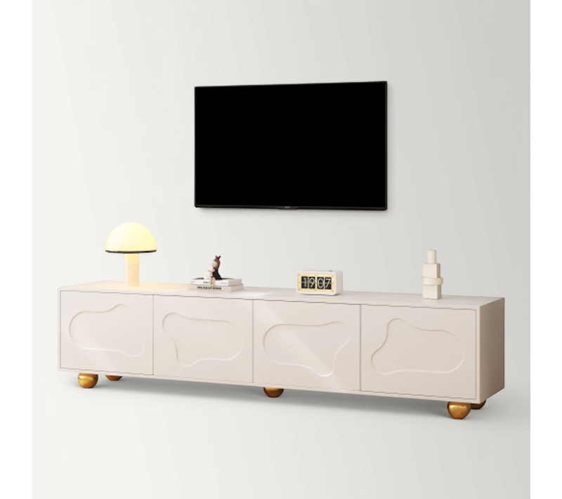 Meuble TV 180cm-avec 5 Pieds-capacité De Charge Jusqu'à 60 Kg, Jusqu'à 75 Pouces-blanc