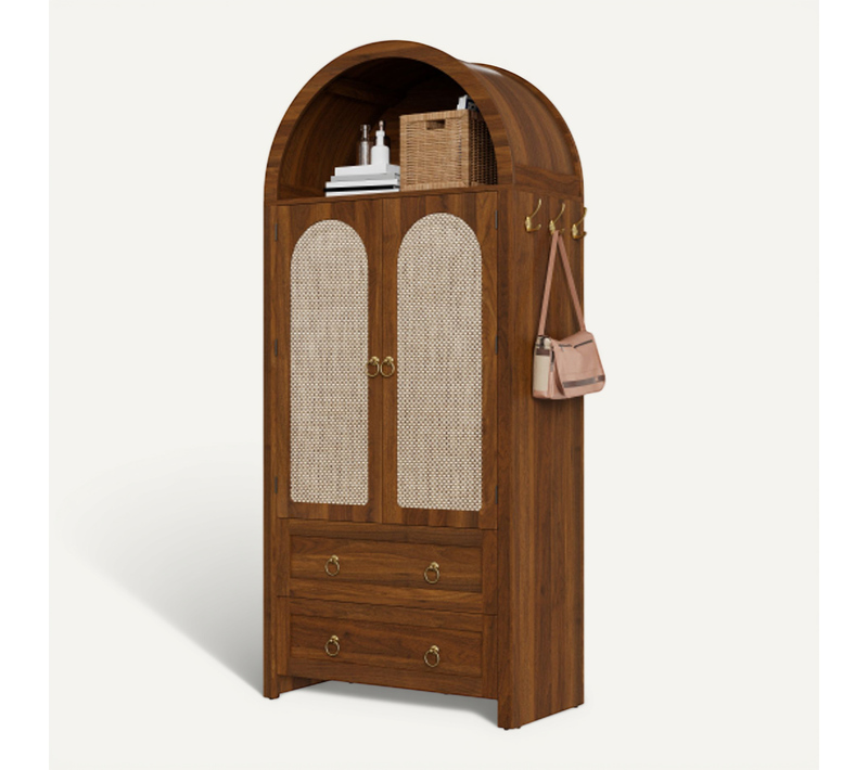 Armoire 180cm-buffet En Osier-à 2 Tiroir-buffet Vintage-meuble De Rangement En Rotin-noyer