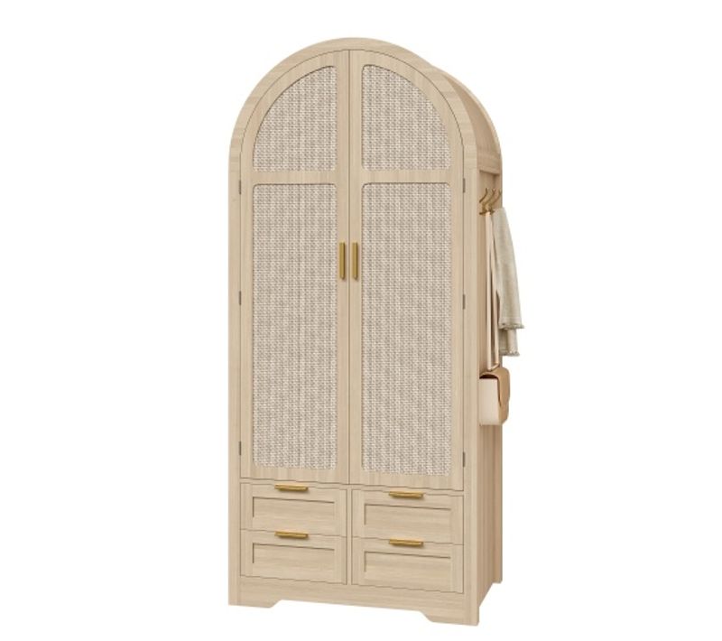 Armoire à Portes Courbes-buffet 179cm-avec Tringle Et Tiroirs-idéale Pour Les Chambres-noyer