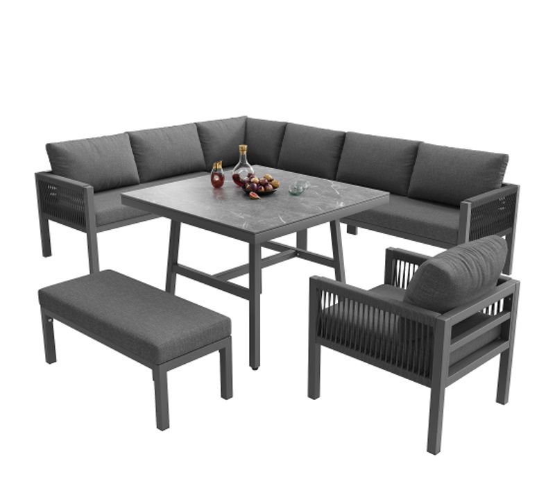 Ensemble De Meubles De Jardin-salon De Jardin-ensemble De Patio 8 Places-en Fer Avec Coussins-gris