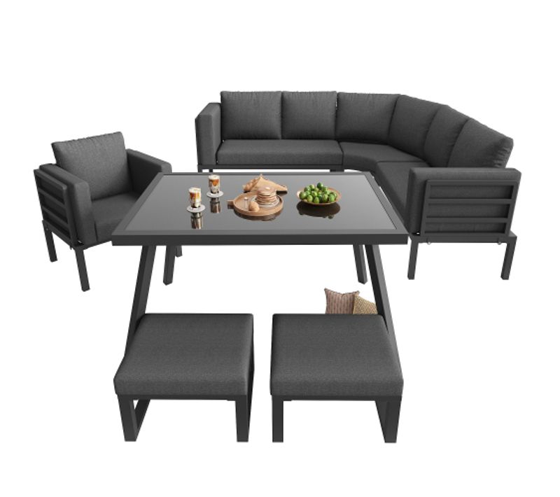 Ensemble De Meubles De Jardin-salon De Jardin-en Forme De Croissant 8 Places-gris