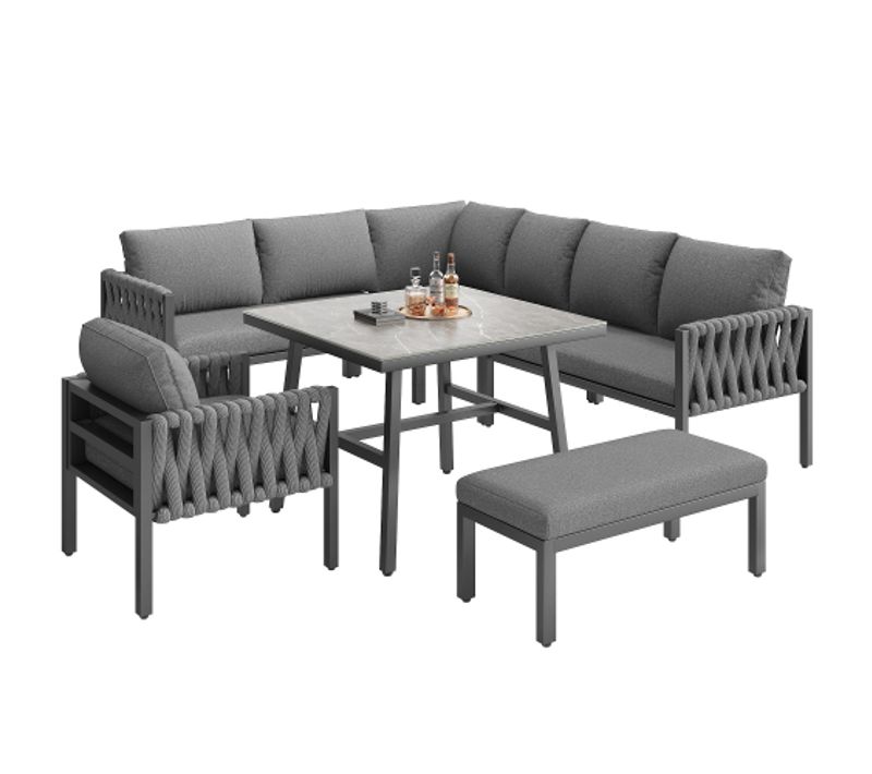 Ensemble De Meubles De Jardin-salon De Jardin-coussins D'assise Et De Dossier Inclus-gris