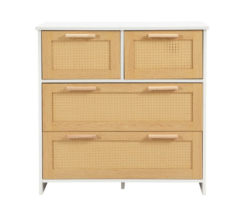 Meuble De Rangement En Rotin-buffet De Haute Qualité à 4 Tiroirs-en Bois Massif-naturel Et Blanc