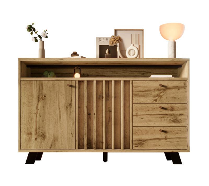 Buffet à 3 Tiroirs Et 2 Portes-meuble De Rangement-buffet Bas-style Vintage-naturel