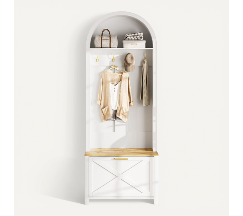 Vestiaire Avec Range-chaussures-étagère Et Patères-meuble D'entrée-structure Robuste En Bois-blanc