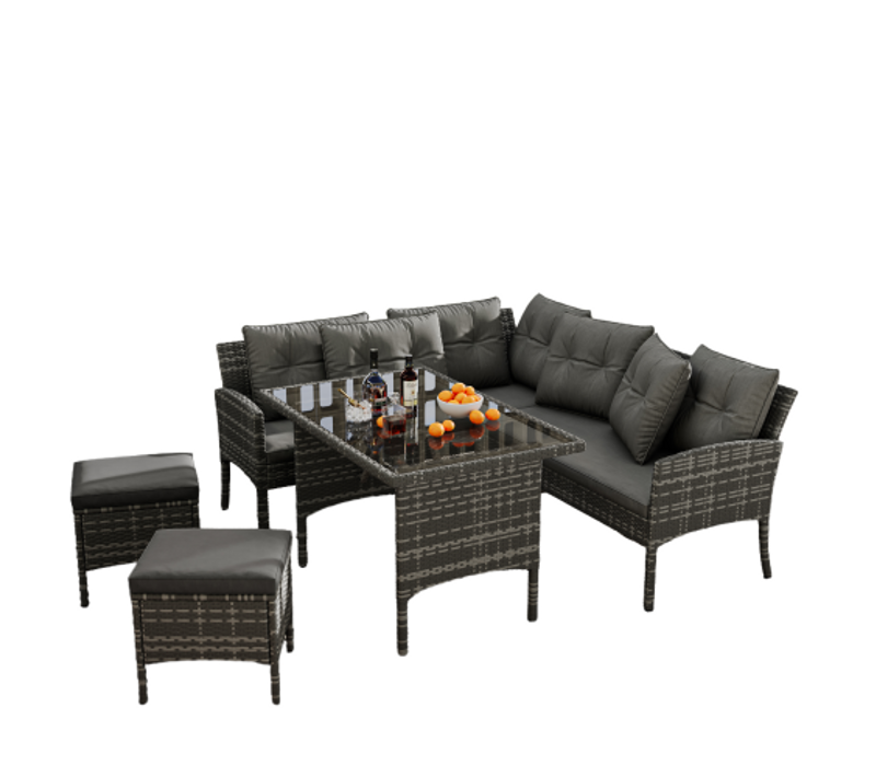 Ensemble Salon De Jardin-meubles De Jardin Pour 7 Personnes-canapé-housse Amovible Et Lavable-gris