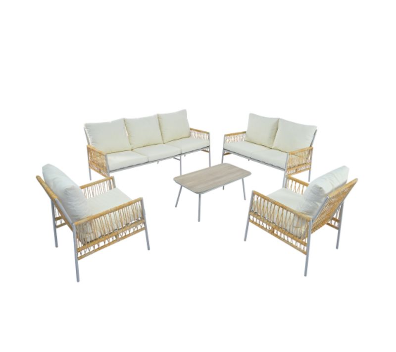 Ensemble Meuble De Jardin 7 Places-coussins D'assise Déhoussables Et Lavables-résistant Aux Uv-beige