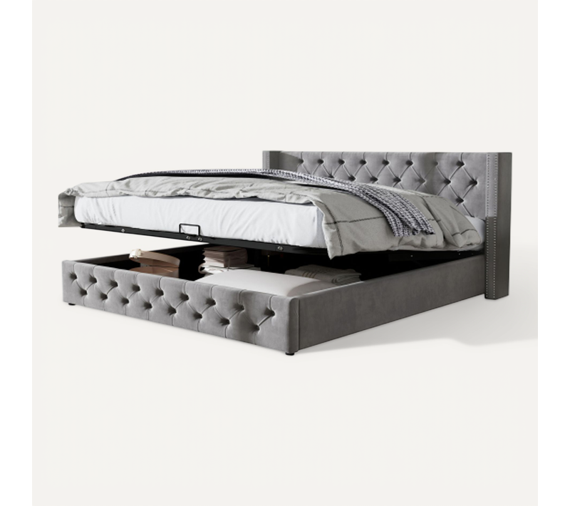 Lit Double 140*190cm-lit Adulte Avec Fonction Hydraulique-lit De Forme D'oreiller Capitonné-gris