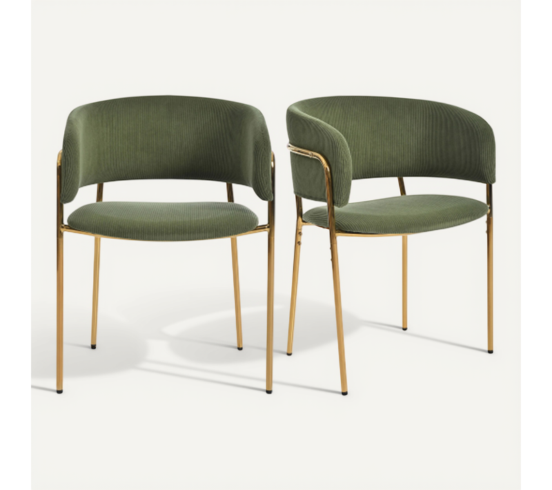 2 Chaise De Salle à Manger-tissu Corduroy-structure Stable 150 Kg-design Minimaliste-vert