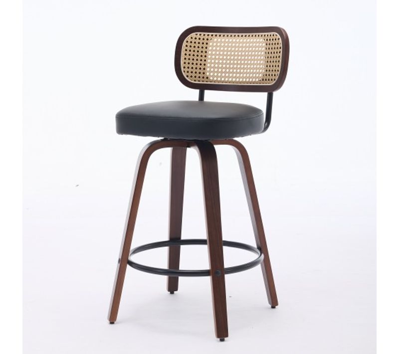 Lot De 3 Tabourets De Bar-chaise-siège Pivotant à 360°-dossier En Rotin Et Assise Rembourrée-noir
