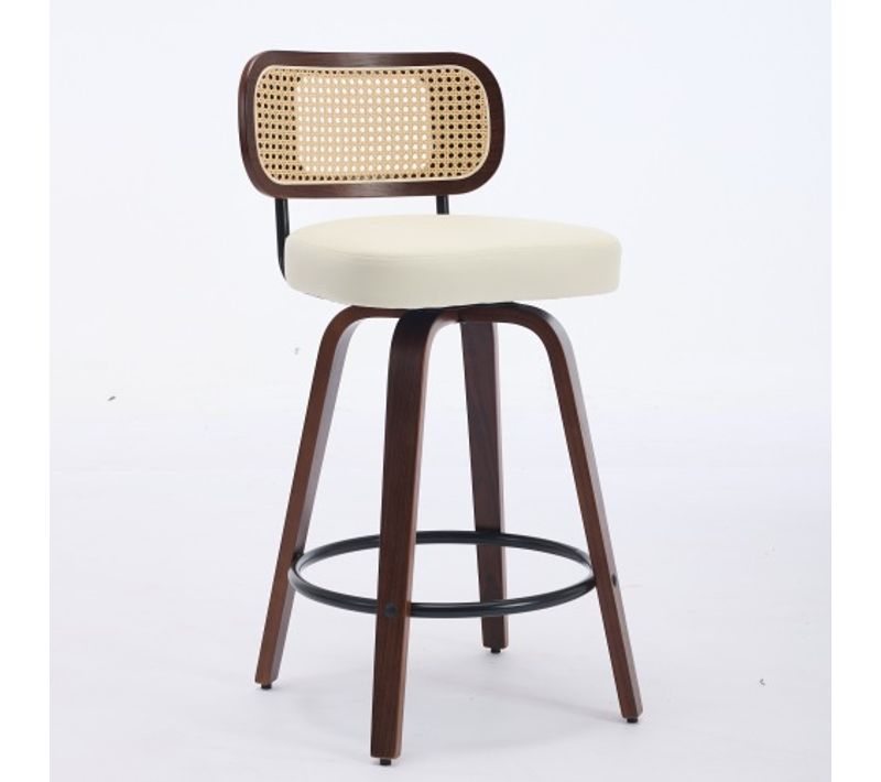 Lot De 3 Tabourets De Bar-chaise-siège Pivotant à 360°-dossier En Rotin Et Assise Rembourrée-beige