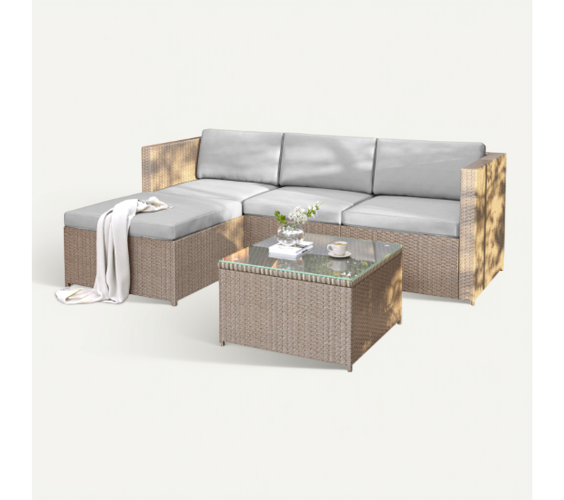 Ensemble Meuble De Jardin-avec Coussins D'assise Et De Dossier-résistant Aux Uv-kaki