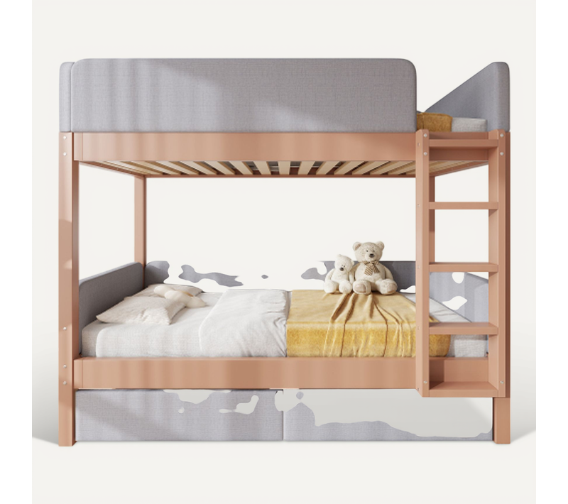 Lit Enfant 90x200cm-2 Tiroirs-protection 4 Côtés-sécurité-sommier à Lattes Stable-en Bois-naturel