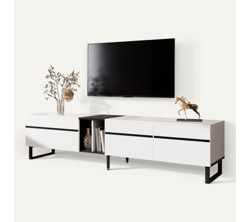 Meuble TV De 180 Cm-meuble TV Bas-meuble De Salon-capacité De Charge 40 Kg-blanc