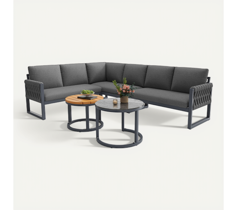 Ensemble De Canapé De Jardin-coussins Déhoussables Et Amovibles-pour 5 à 6 Personnes-gris
