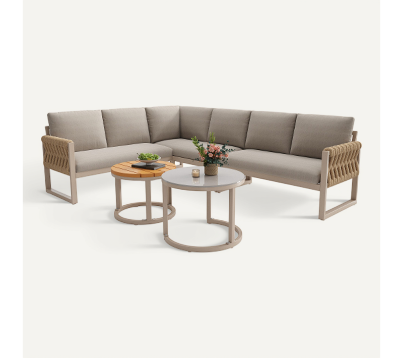 Ensemble De Canapé De Jardin-coussins Déhoussables Et Amovibles-pour 5 à 6 Personnes-beige