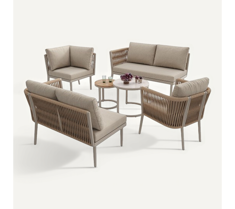 Ensemble De Canapé De Jardin-pour 5 à 6 Personnes-canapé D'angle Modulable-beige