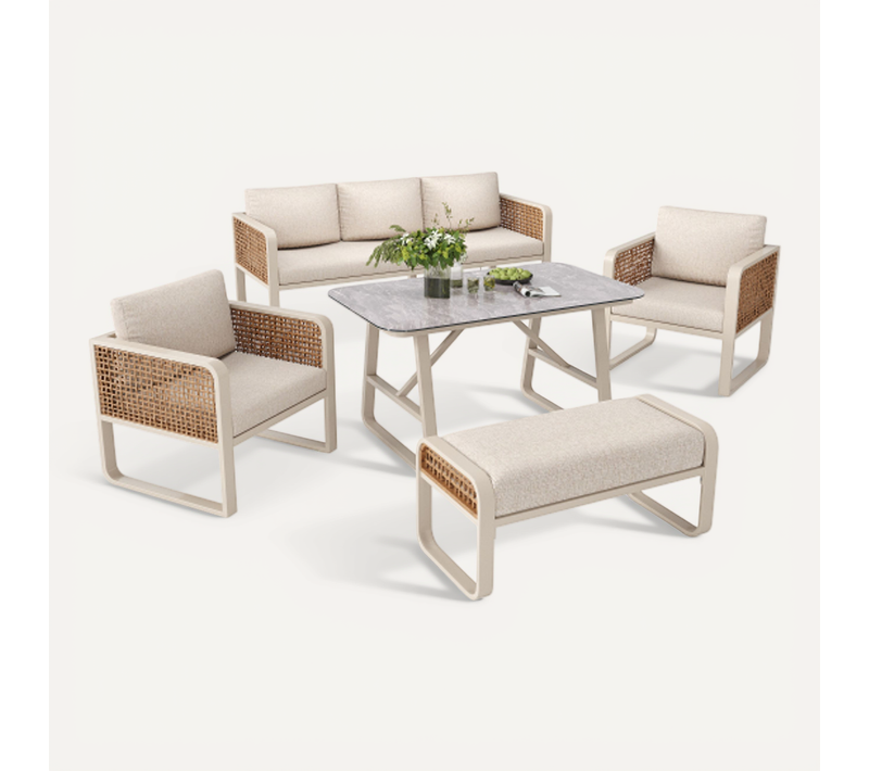 Ensemble De Canapé De Jardin-pour 6 à 7 Personnes-avec Coussins Lavables Et Pieds Réglables-beige