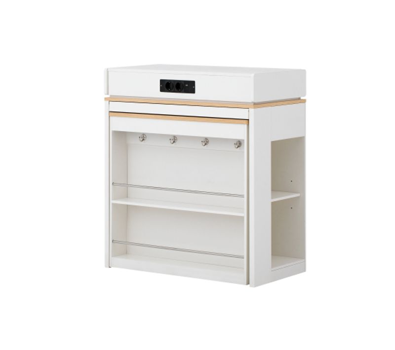 Îlot De Cuisine Sur Roulettes-table à Manger Extensible-bar-avec Multiprises Et Crochets-blanc