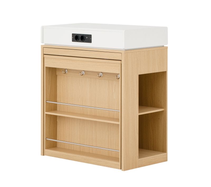 Îlot De Cuisine Sur Roulettes-table à Manger Extensible-bar-avec Multiprises Et Crochets-bois