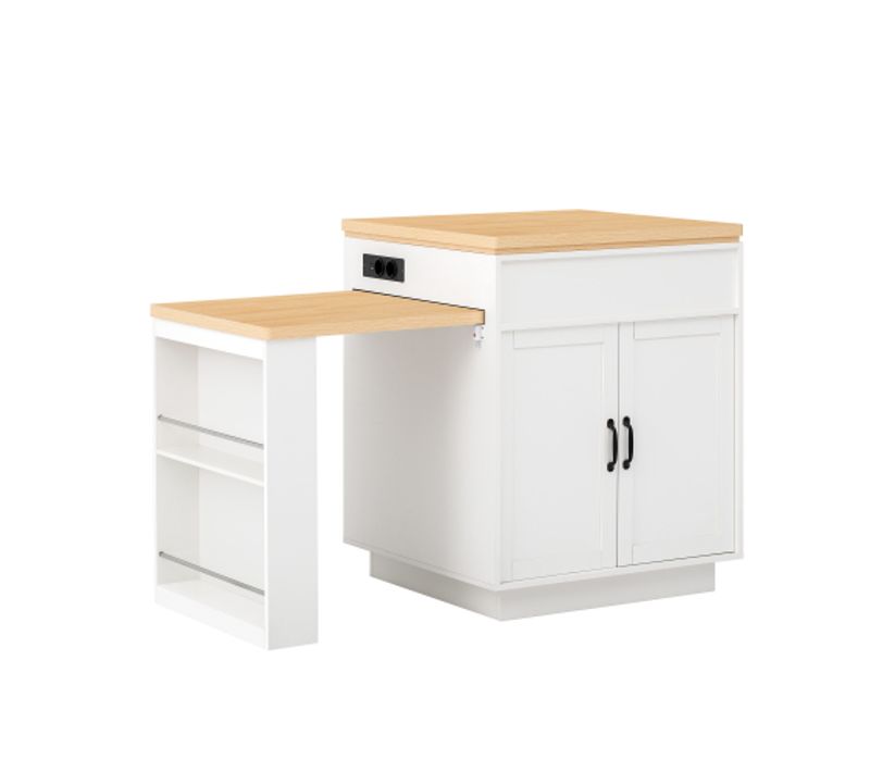 Îlot De Cuisine  LED-table à Manger Extensible 125.5 ~ 187.5-Bar-Blanc