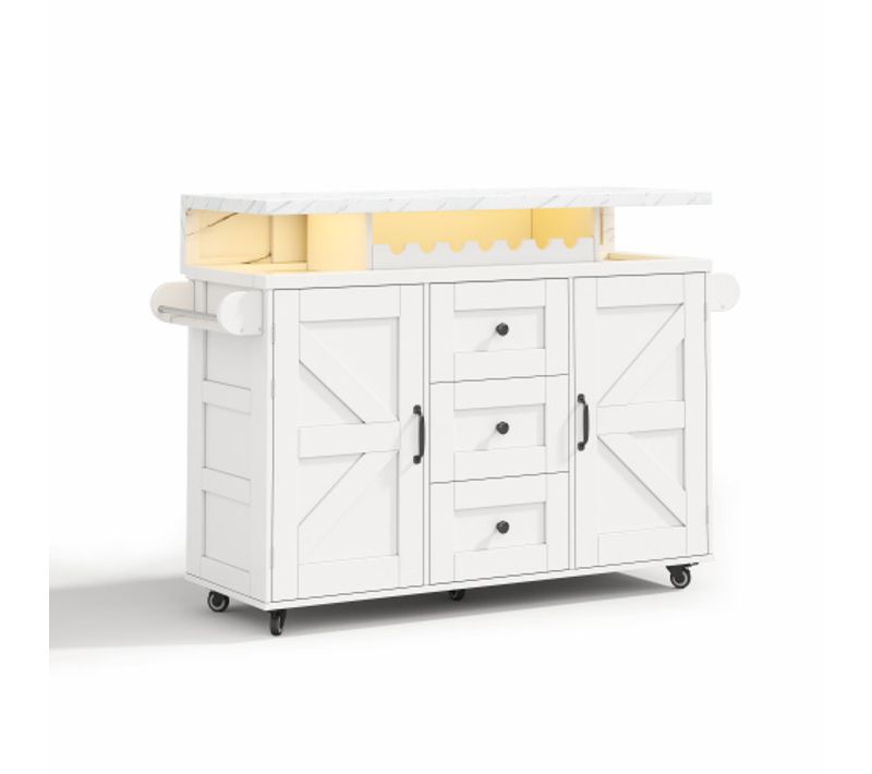 Îlot De Cuisine Mobile-avec Plan De Travail Rabattable-casier à Vin-chariot De Cuisine-blanc