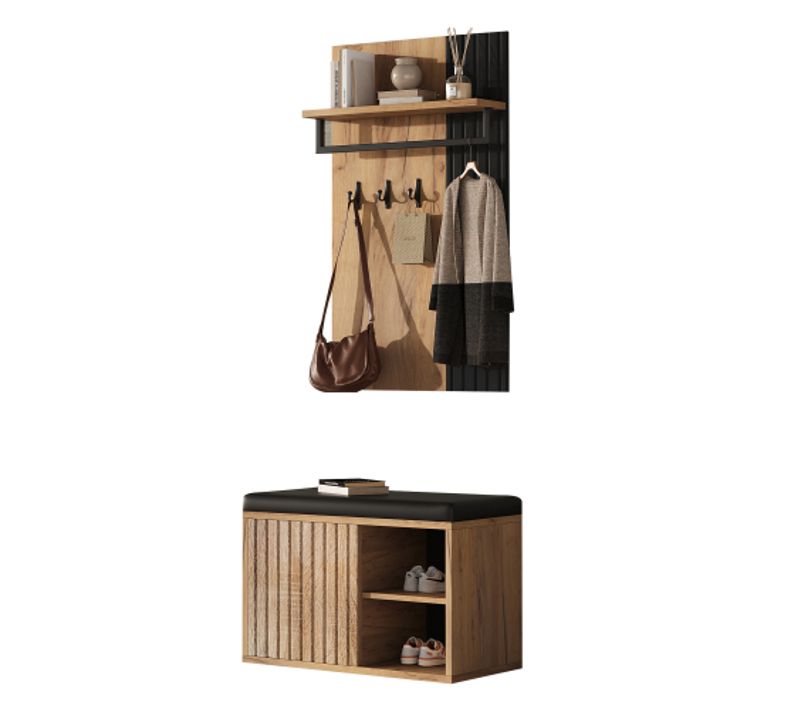 Banc à Chaussures-meuble D'entrée-meuble à Chaussures-assise Confortable-noir Et Naturel