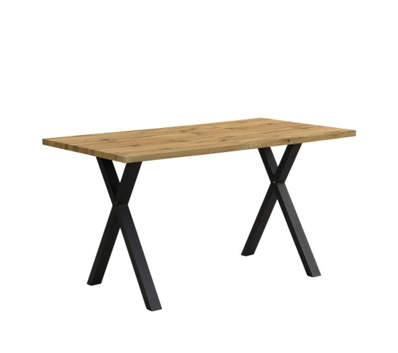 Table à Manger Rectangulaire-table à Pieds Croisés-en Fer Forgé-130kg De Charge-chêne Et Noir