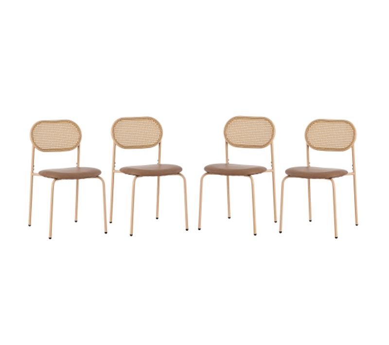 Ensemble De 4 Chaises-en Velours-avec 4 Pieds De Support En Métal-chaises De Salon En Rotin-brun