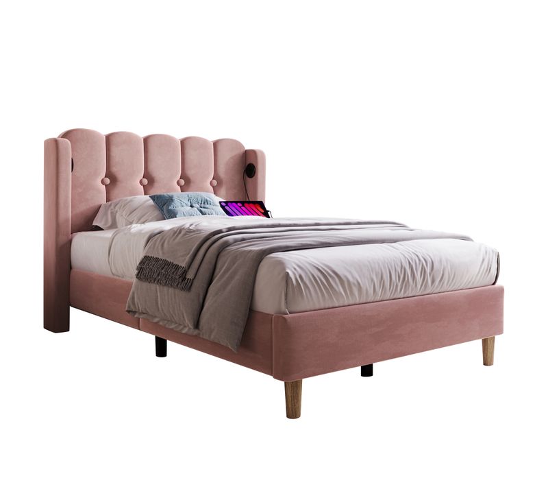 Lit Enfant 90 X 200 Cm Avec USB Lin Rose