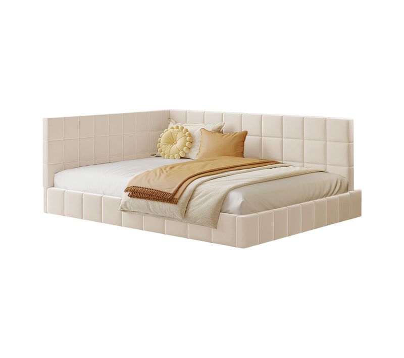 Lit 140 X 200cm Velours Beige