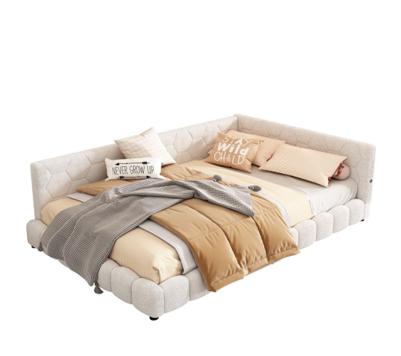 Lit Enfant 140x200 Cm Avec USB Et LED Velours - Blanc