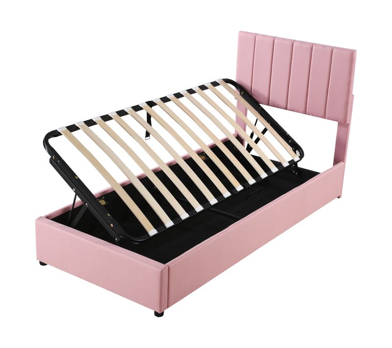 Lit Enfant Coffre 90x200 Cm Lin - Rose