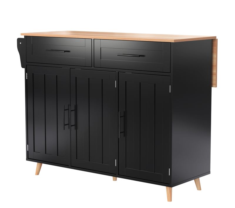 Ilot Central Cuisine Comptoir Avec 3 Portes, 2 Tiroirs Et Bureau Pliable Noir - Ilot Central But
