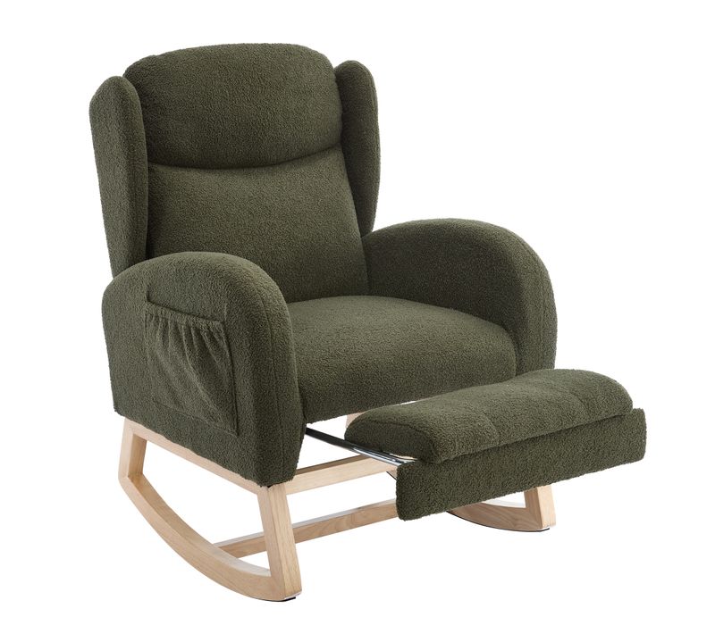 Fauteuil à Bascule Rocking Chair Avec Repose-pieds Teddy Vert