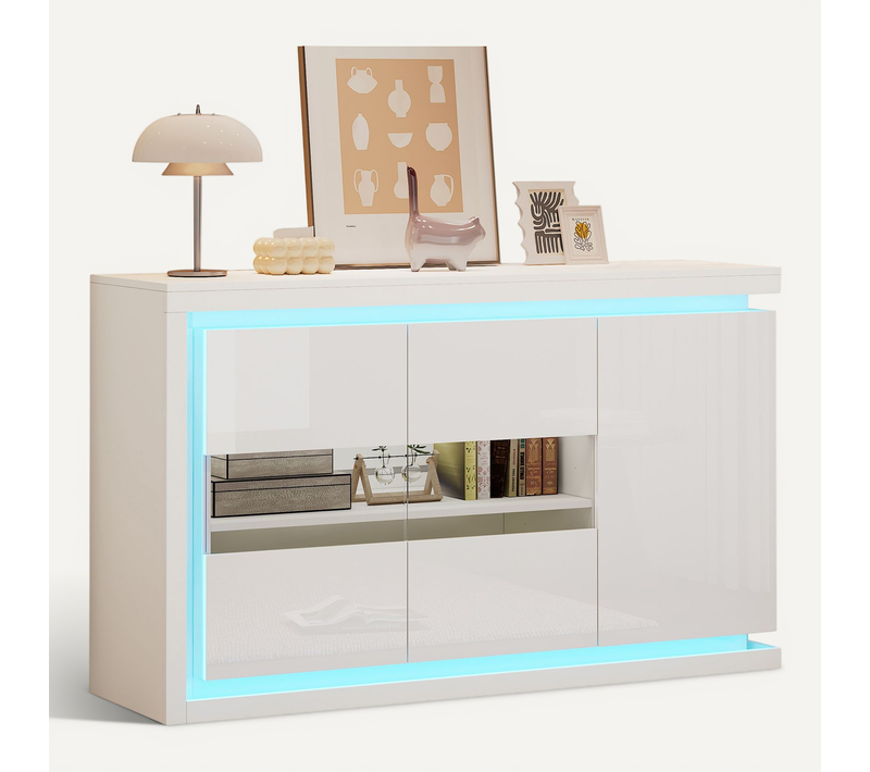 Buffet Avec 3 Portes Et LED Blanc