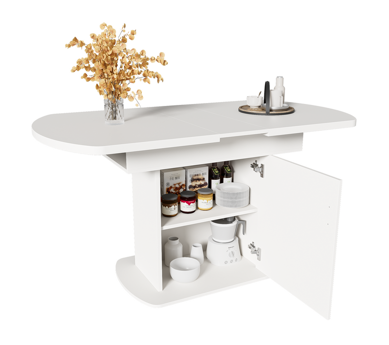 Table à Manger Extensible 110/130 X 70cm Avec 1 Porte Blanc