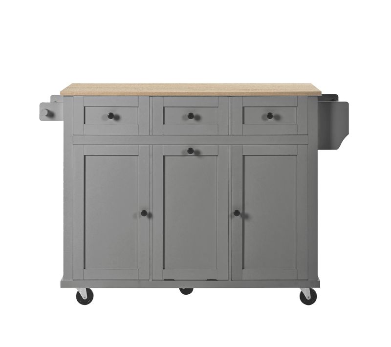 Ilot Central Cuisine Comptoir Avec 3 Tiroirs Et 2 Portes Gris